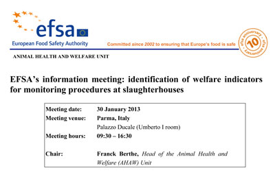The Institute at the EFSA meeting on identification of welfare indicators for monitoring procedures at slaughterhouses