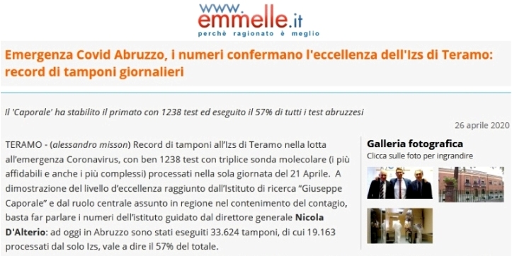 IZSAM: record di tamponi giornalieri