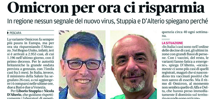 Omicron per ora ci risparmia: in Abruzzo nessuna evidenza della nuova variante