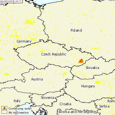 Figura 1. Area dove si sono verificati i focolai di Peste Suina Africana nella Repubblica Ceca (fonte: WAHID OIE_2017)