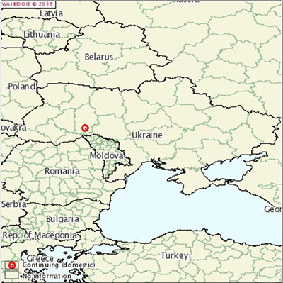 Figura 1. Localizzazione del focolaio di PSA in Ucraina