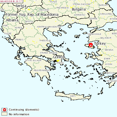 Figura 1.  Focolai di vaiolo ovino in Grecia in allevamenti misti (pecore e capre) e solo pecore nel periodo di settembre-ottobre 2017