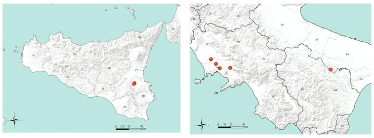 Figura 2. Focolai di morbo coitale maligno in Italia nel 2011